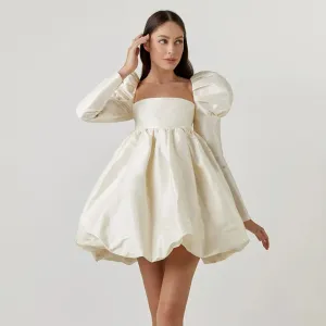 Puff Sleeve Satin Lace Up Mini Dress