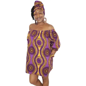 Purple Crown Off Shoulder Loose Mini Dress