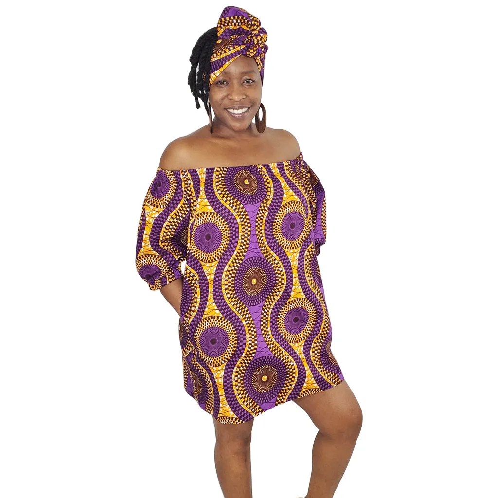 Purple Crown Off Shoulder Loose Mini Dress