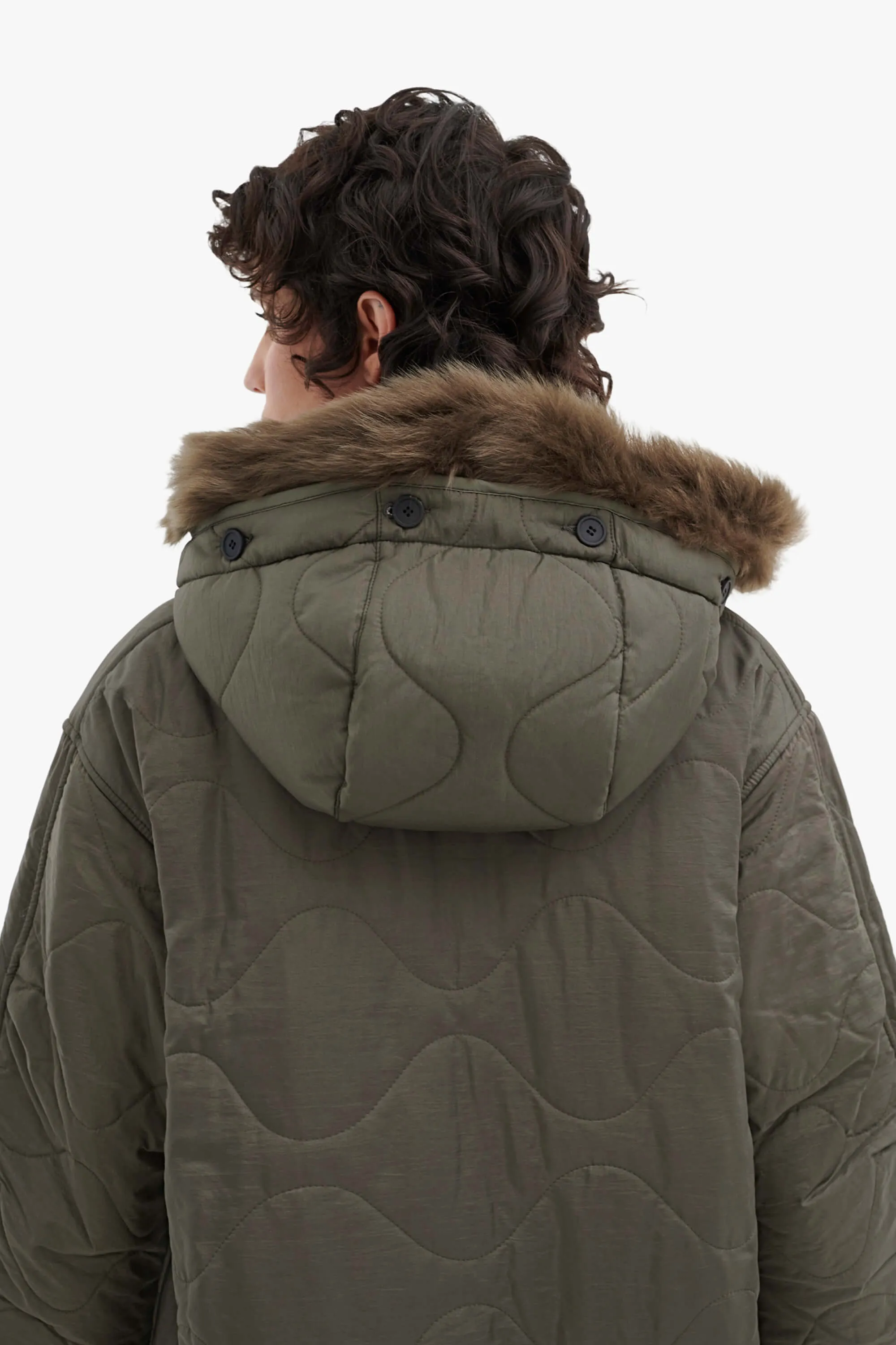 Quilt Hood Shearling Trim - Fuchsia / Dark Olive