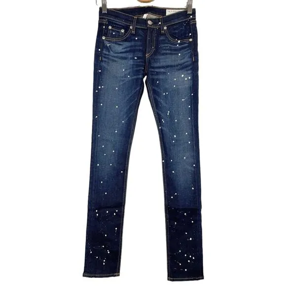 Rag &amp; Bone Dark Wash Paint Anfield Splatter Skinny Jeans - 26