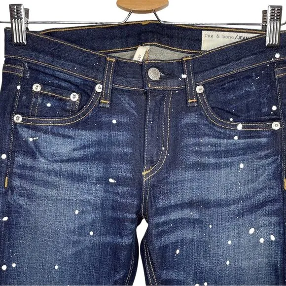 Rag &amp; Bone Dark Wash Paint Anfield Splatter Skinny Jeans - 26