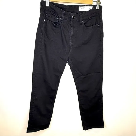 Rag &amp; Bone Nina High Rise Ankle Cigarette Jeans in No Fade Black Size 28
