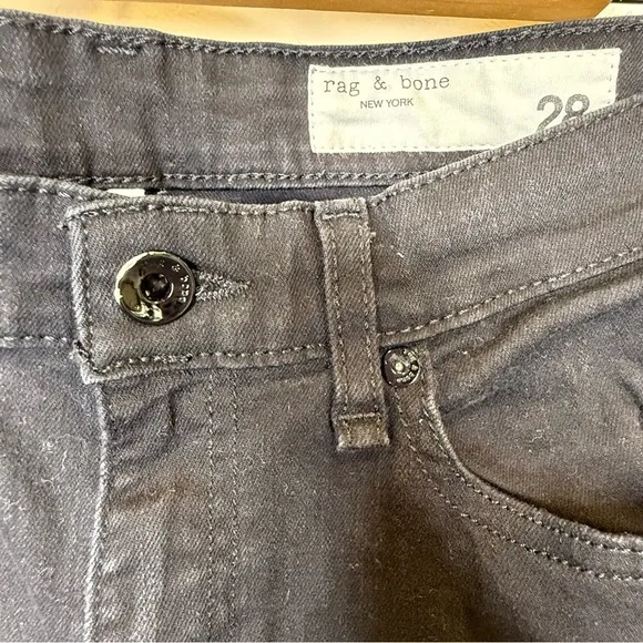 Rag &amp; Bone Nina High Rise Ankle Cigarette Jeans in No Fade Black Size 28