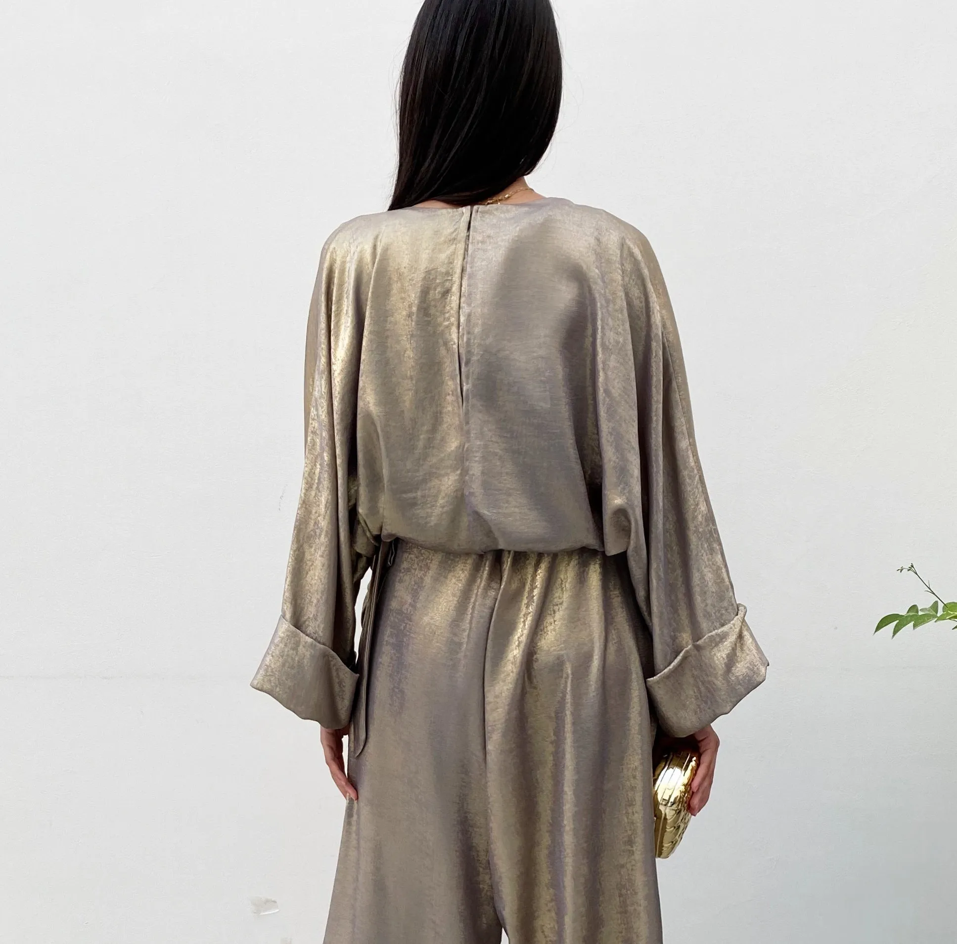 RAM20 GREY MATT GOLD SHIMMER JUMPSUIT WITH ROSES