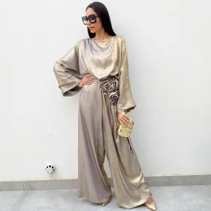 RAM20 GREY MATT GOLD SHIMMER JUMPSUIT WITH ROSES