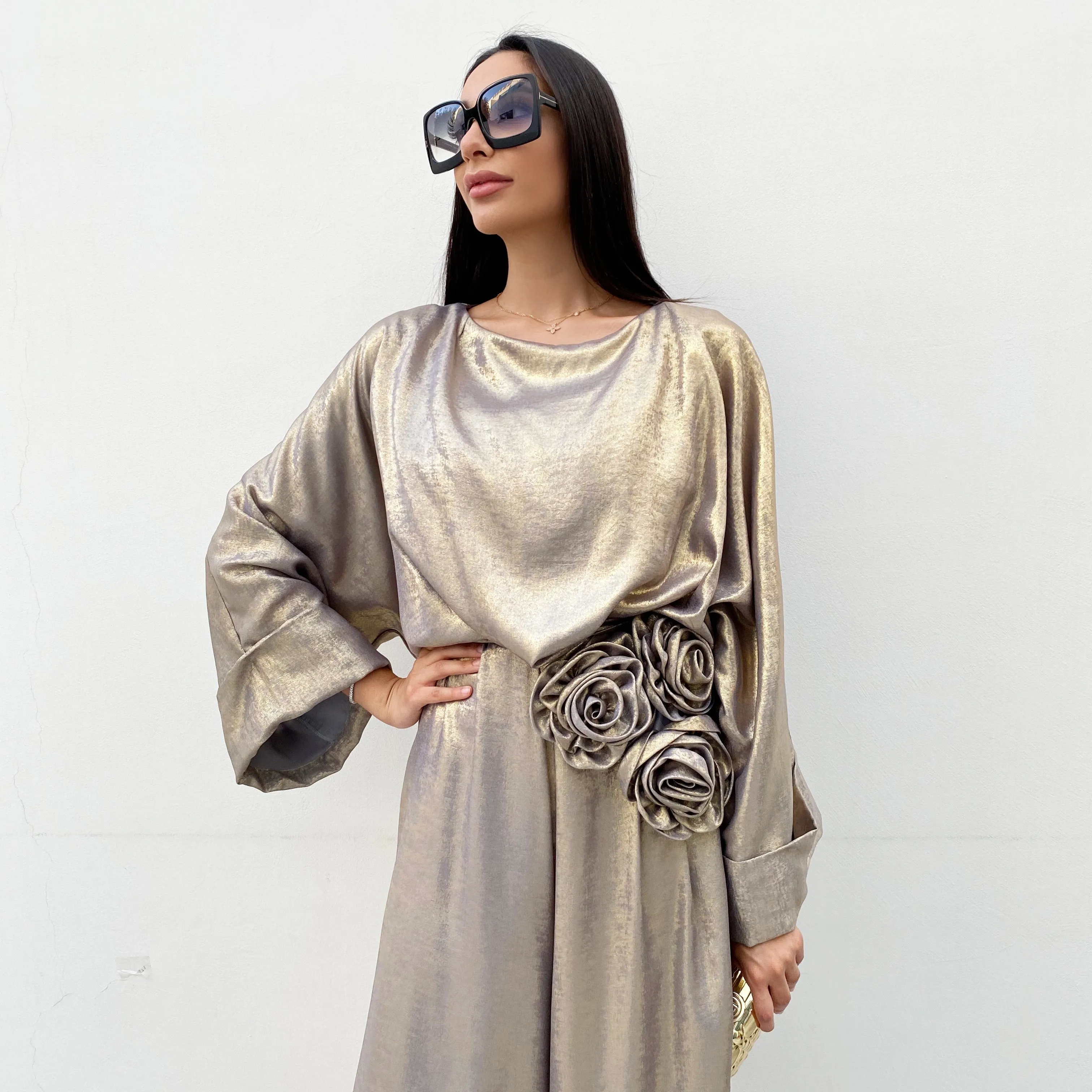 RAM20 GREY MATT GOLD SHIMMER JUMPSUIT WITH ROSES