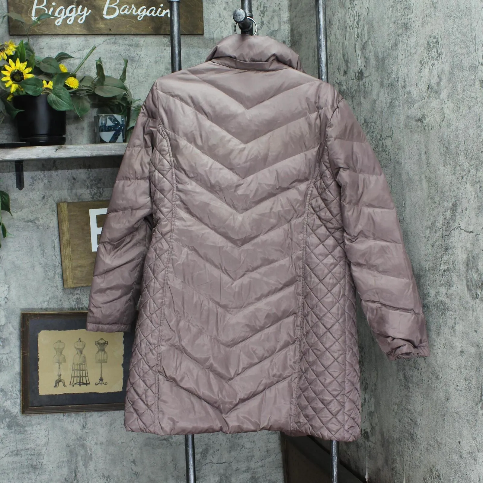 Reaction by Kenneth Cole Womens Quilted Puffer Jacket Coat Brown XL