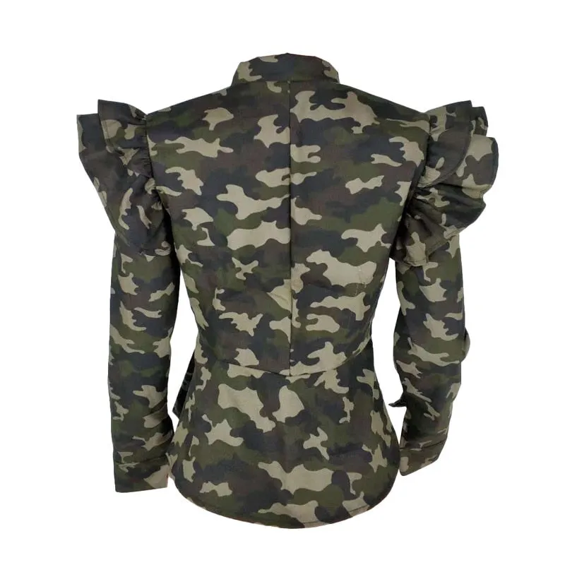 Ready for War ruffled camo jacket