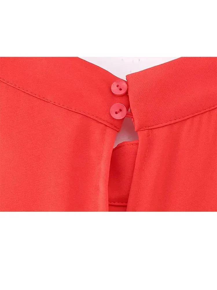 Red High Waist Hanging Neck Sleeveless Jumpsuit