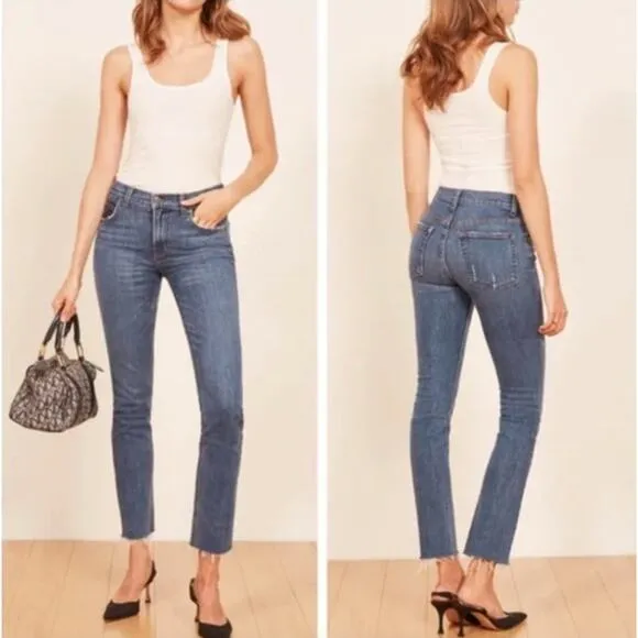 REFORMATION Mid Rise Slim Jeans Kasai Wash {G48}