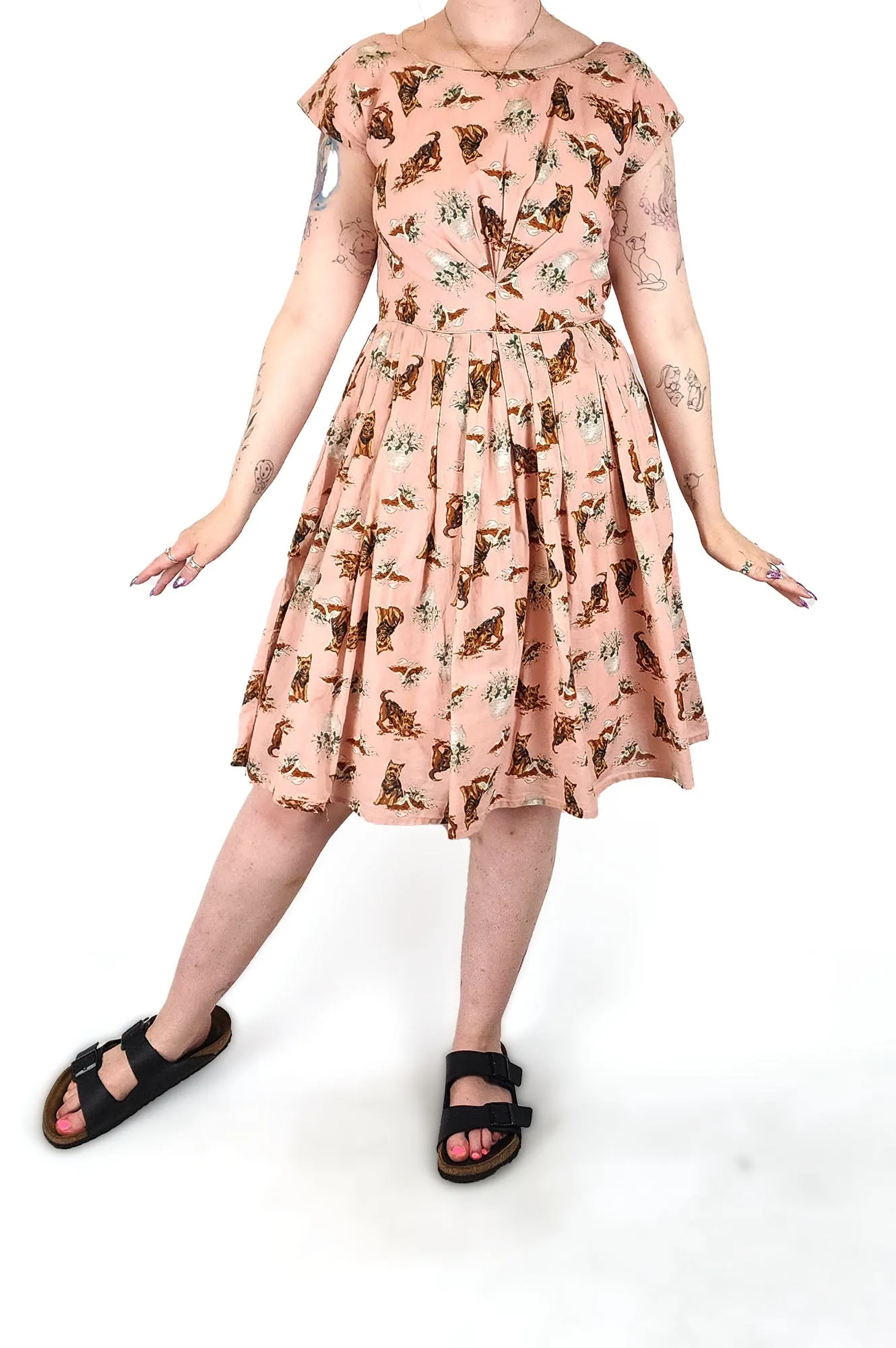 Revival pink cotton dog print dress size 12