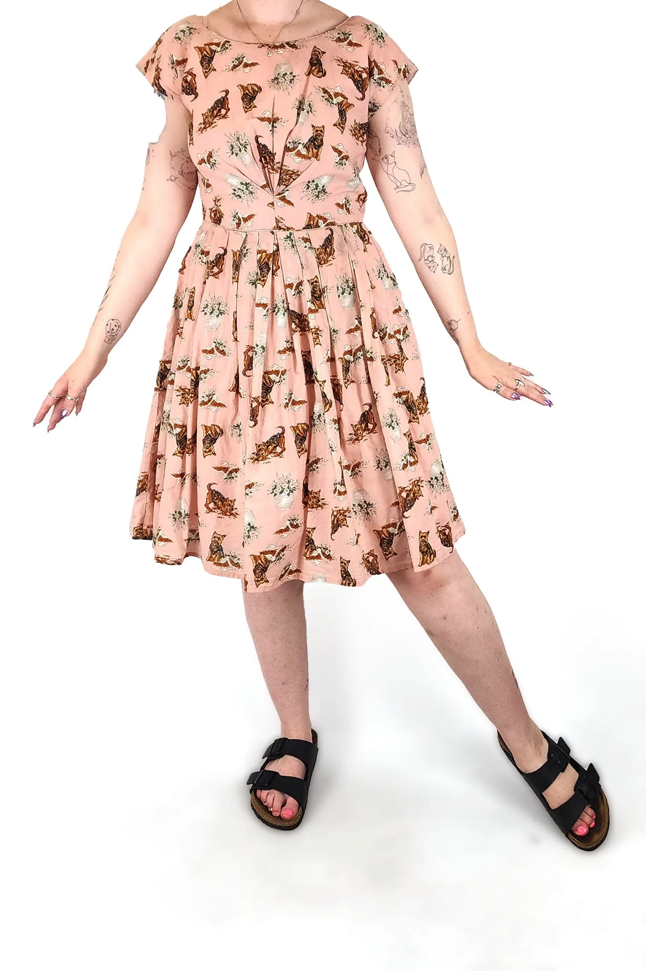 Revival pink cotton dog print dress size 12