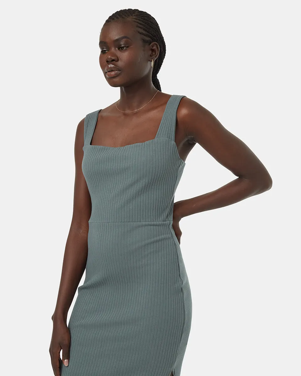 Rib Square Neck Dress