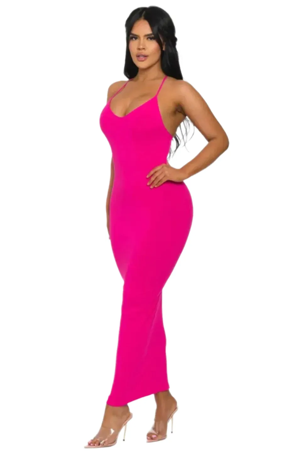 Ribbed Strap Bodycon Maxi Dress