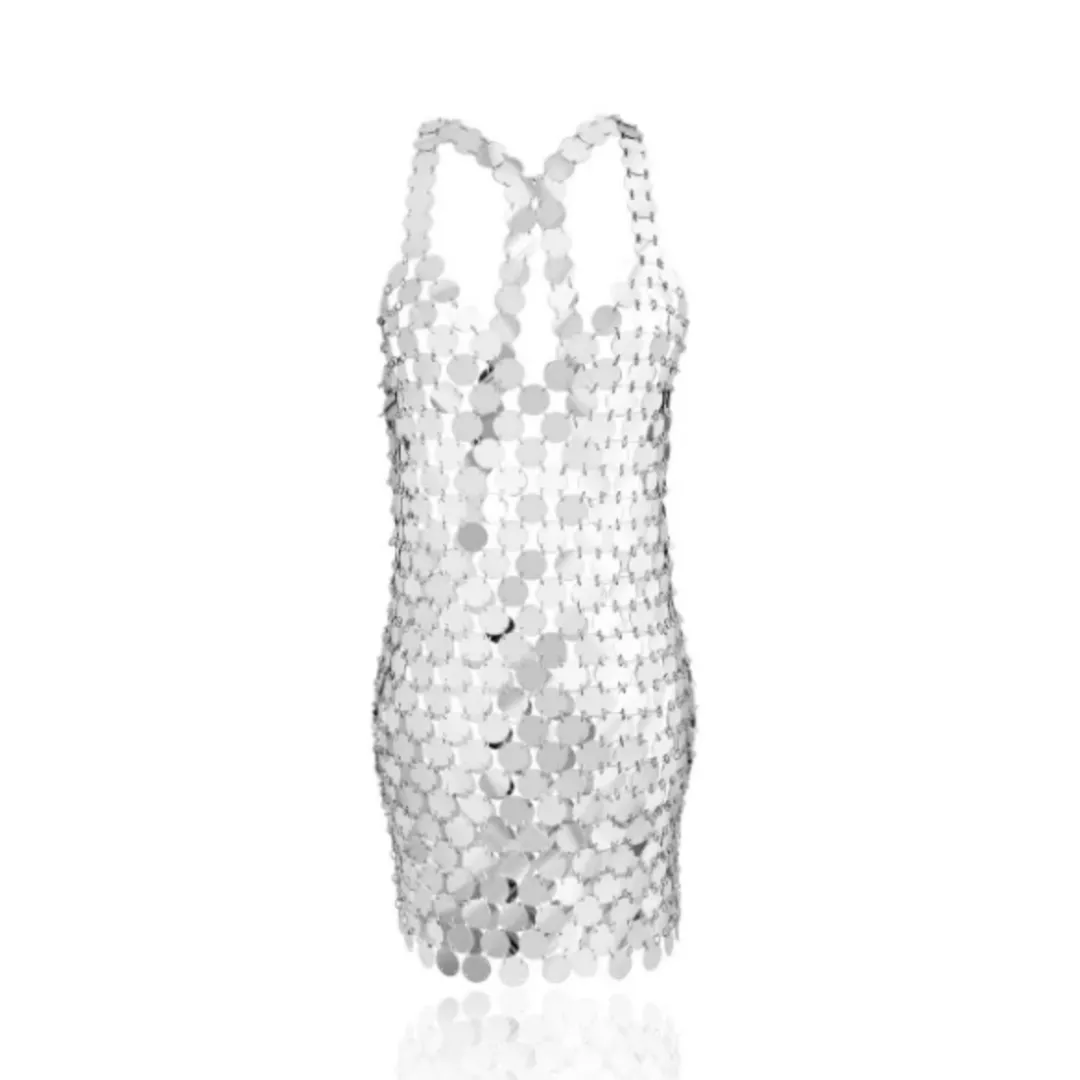Round Sequin Chain Link Mini Dress