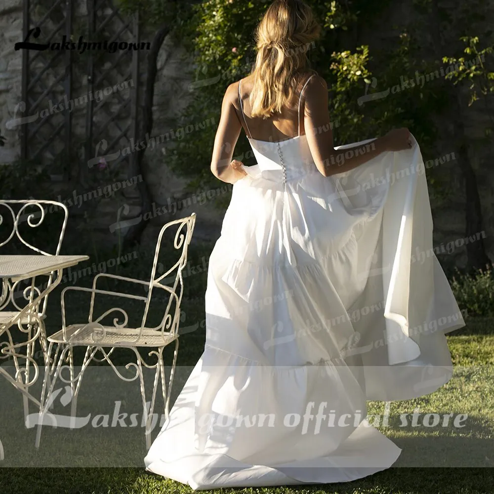 Roycebridal Spaghetti Straps Two Pieces Satin Lace Detachable Shawl Wedding Dresses With Back Buttons Simple Elegant vestidos de novia
