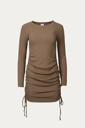 RUCHED RIBBED STRETCH-MODAL MINI DRESS
