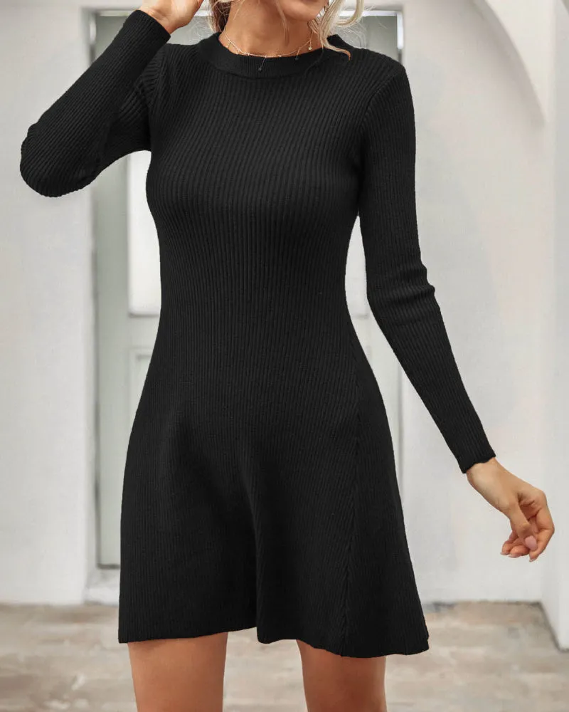 Ruffled Flounces Striped Knit Sweater Mini Dresses