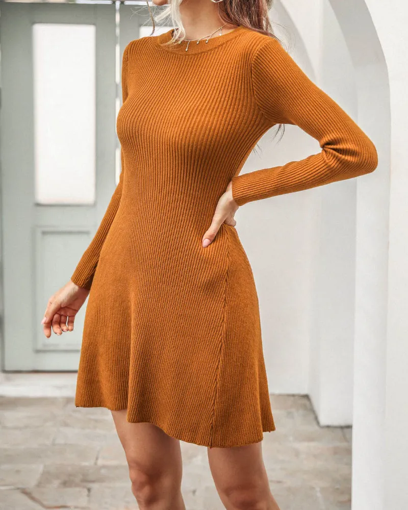 Ruffled Flounces Striped Knit Sweater Mini Dresses