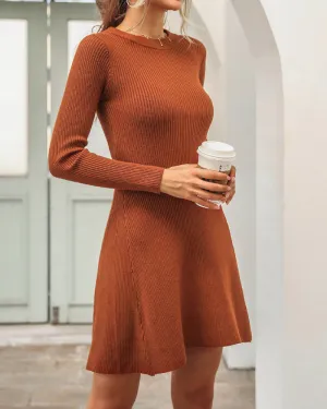 Ruffled Flounces Striped Knit Sweater Mini Dresses