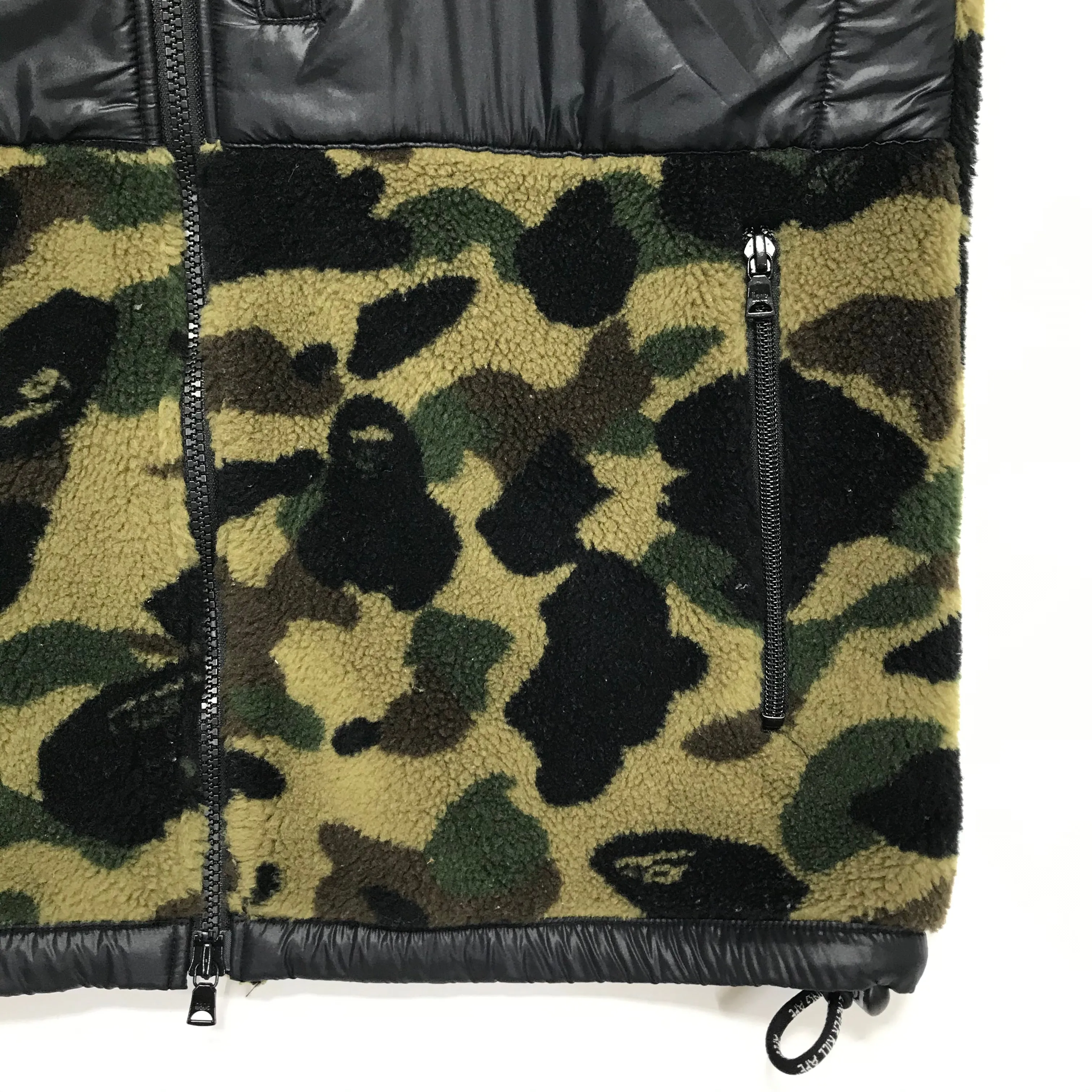 [S] A Bathing Ape Bape 1st Camo Boa Fleece Hooded Vest Green