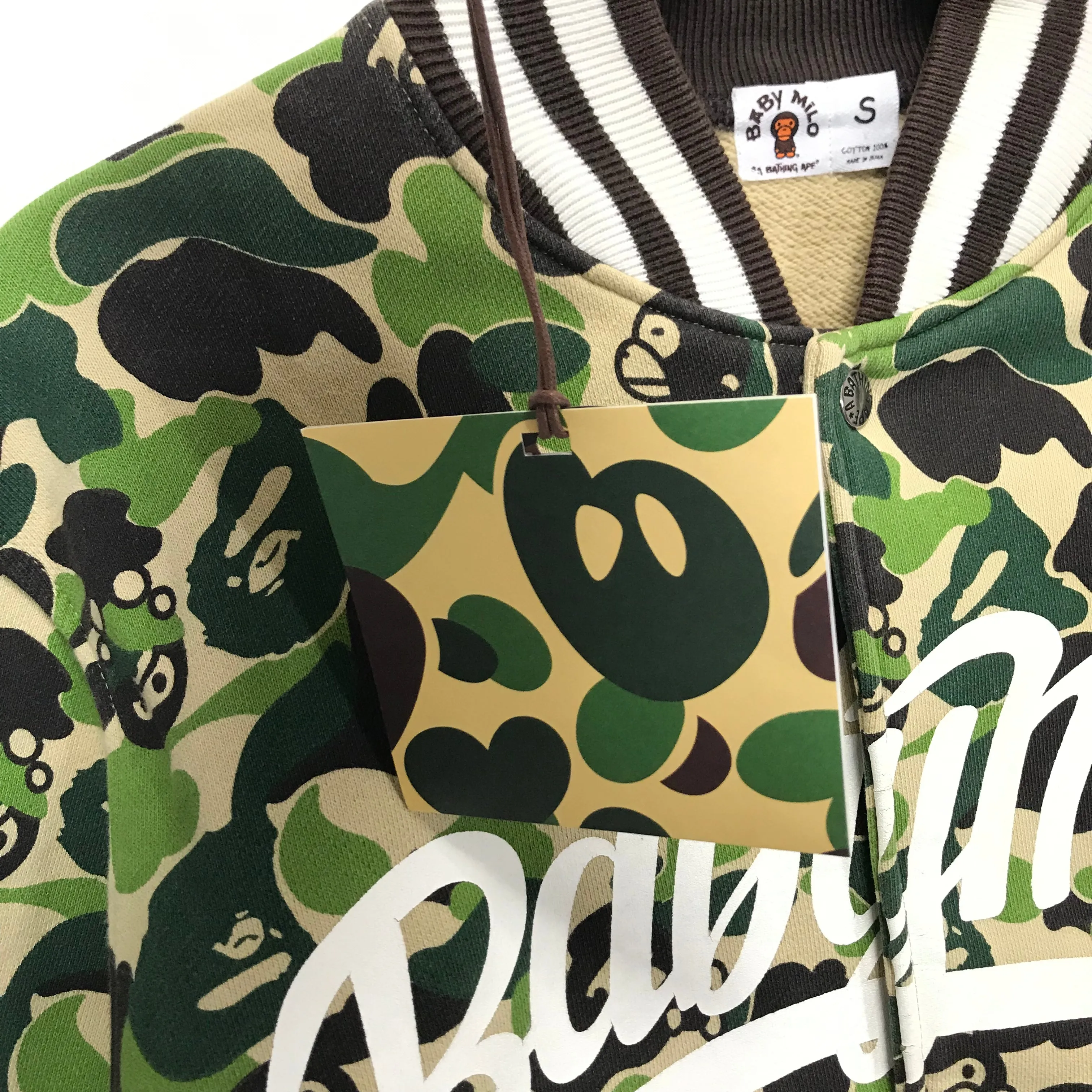 [S] A Bathing Ape Bape Baby Milo Camo Sweat Varsity Stadium Jacket