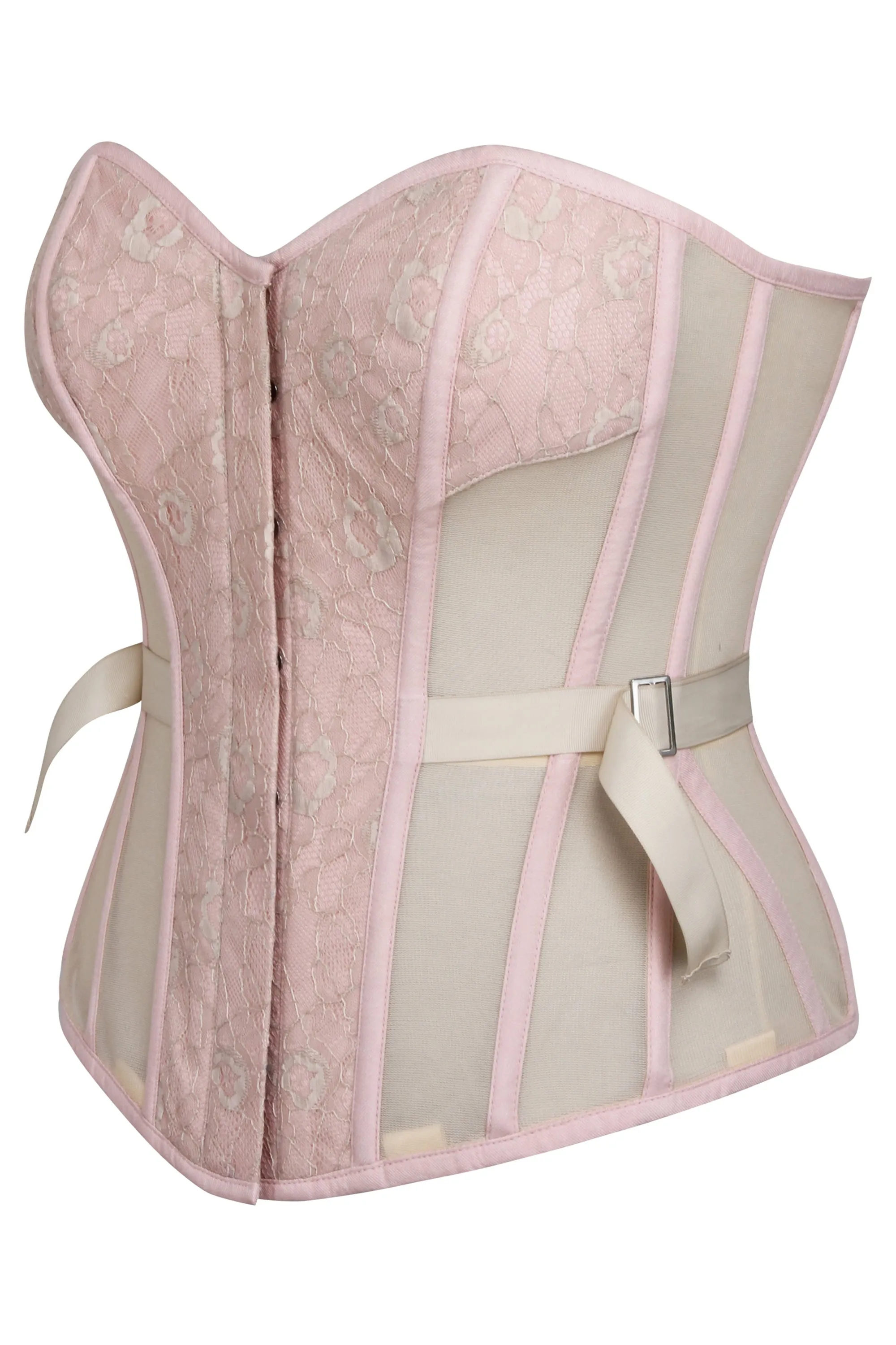 Sadie Prairie Pink Viscose and Lace Overbust Corset