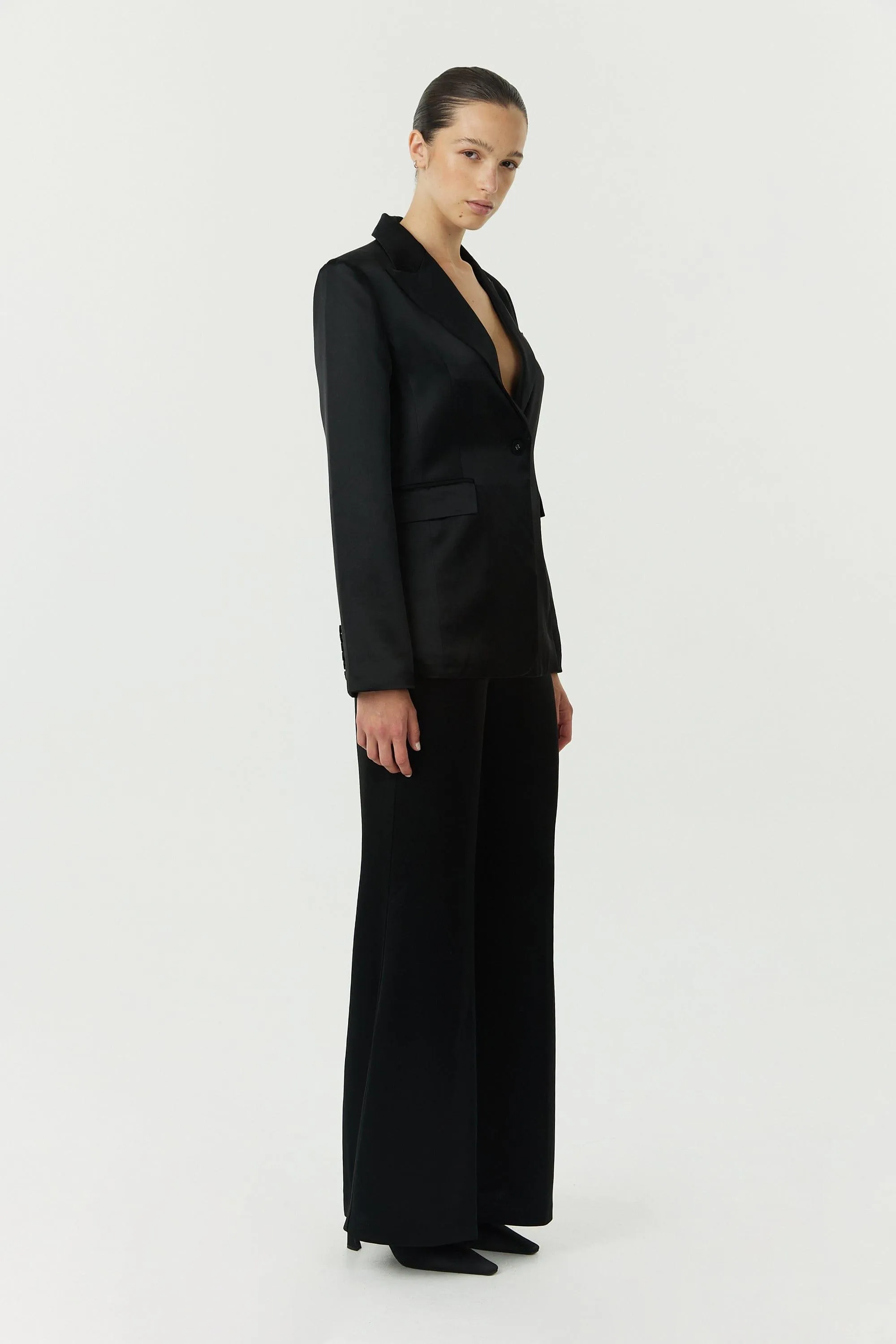 SATIN TAILORED BLAZER | BLACK