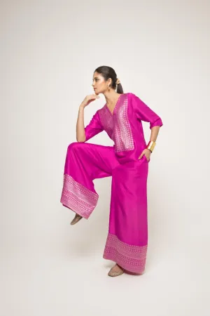 Sayra-Statement Silk Jumpsuit With Brocade Detail