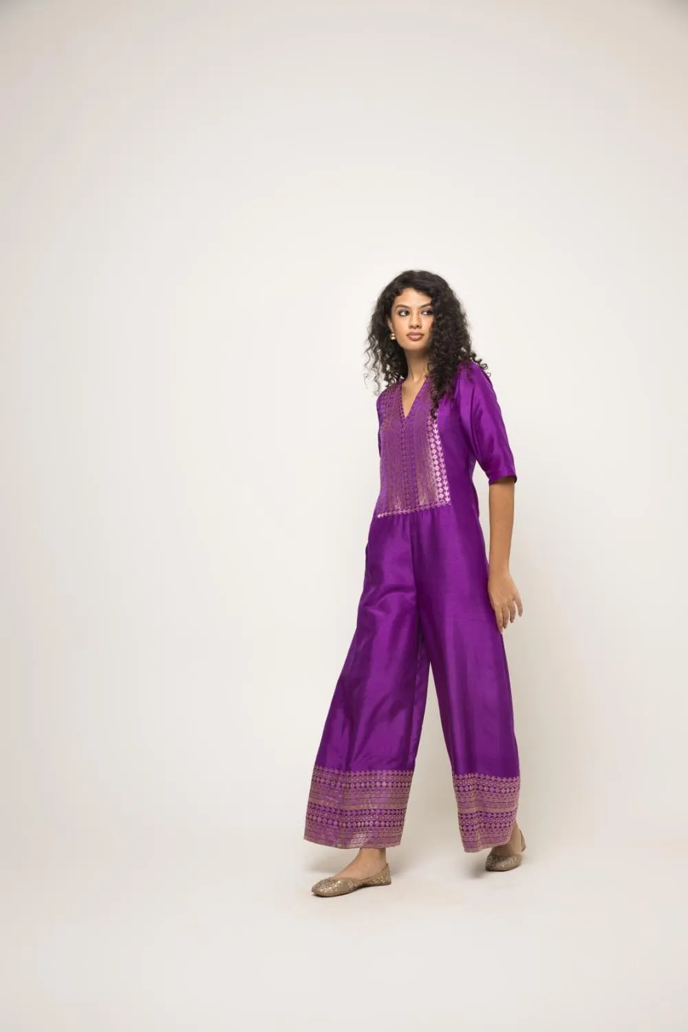 Sayra-Statement Silk Jumpsuit With Brocade Detail