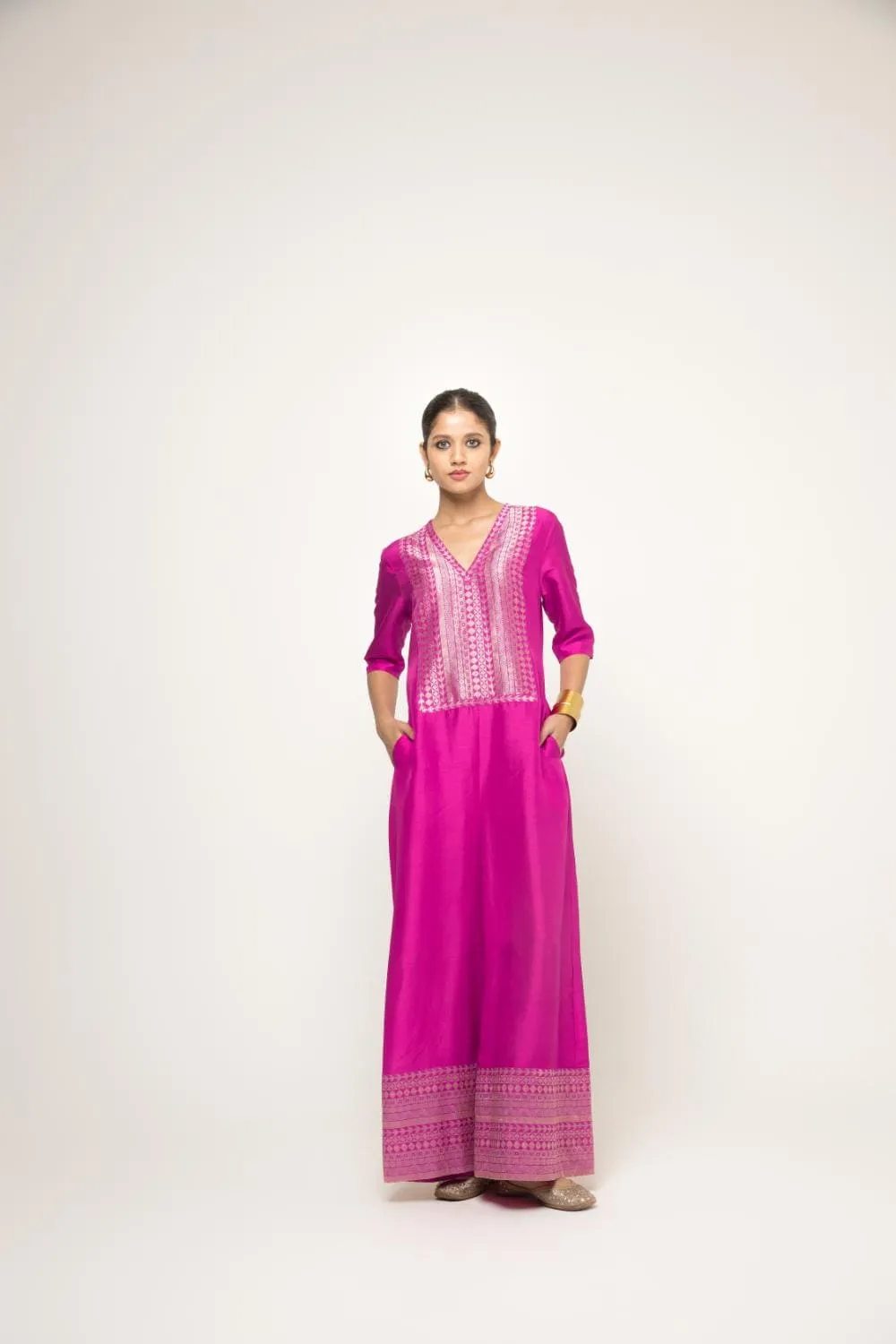 Sayra-Statement Silk Jumpsuit With Brocade Detail