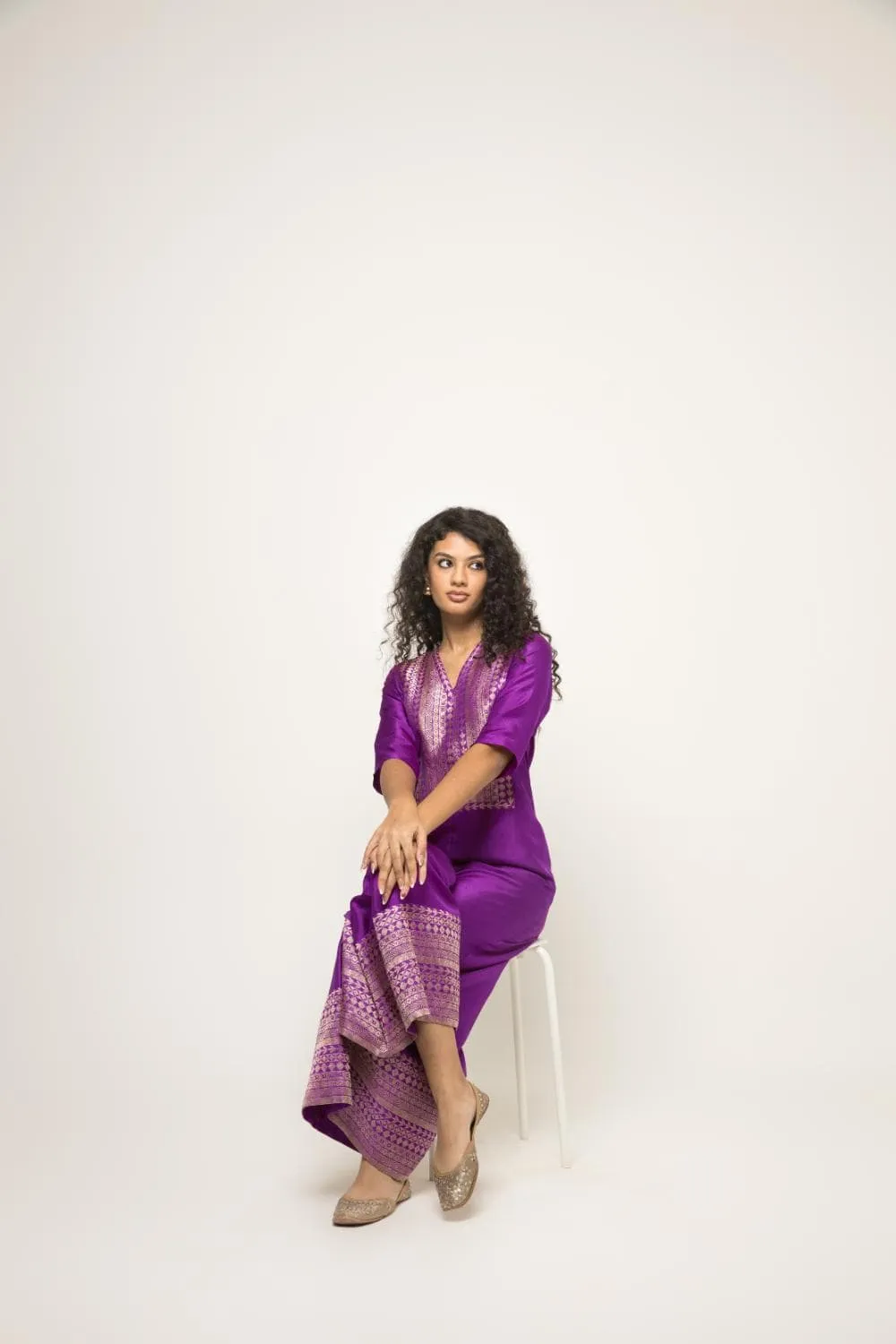 Sayra-Statement Silk Jumpsuit With Brocade Detail