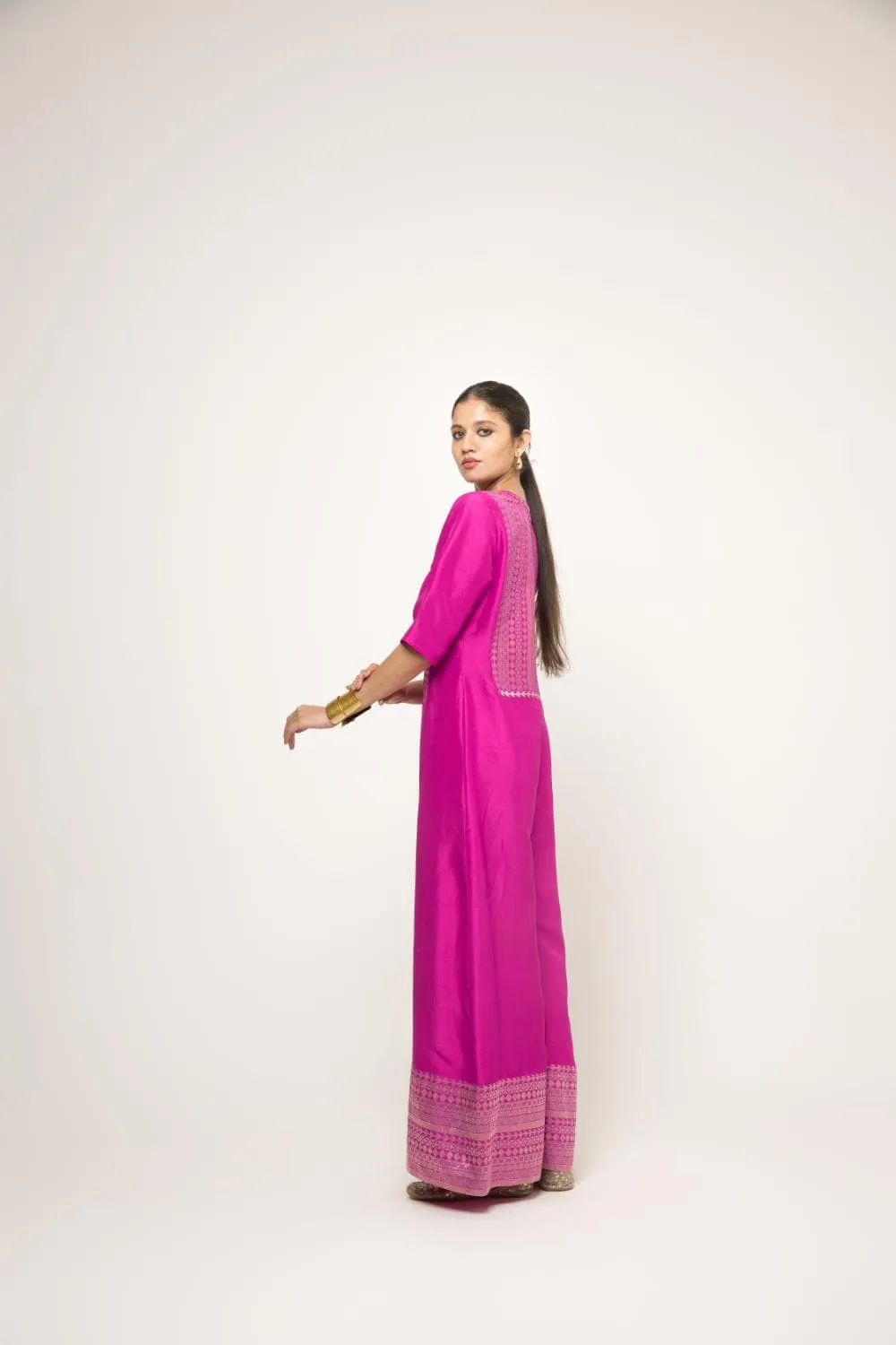 Sayra-Statement Silk Jumpsuit With Brocade Detail