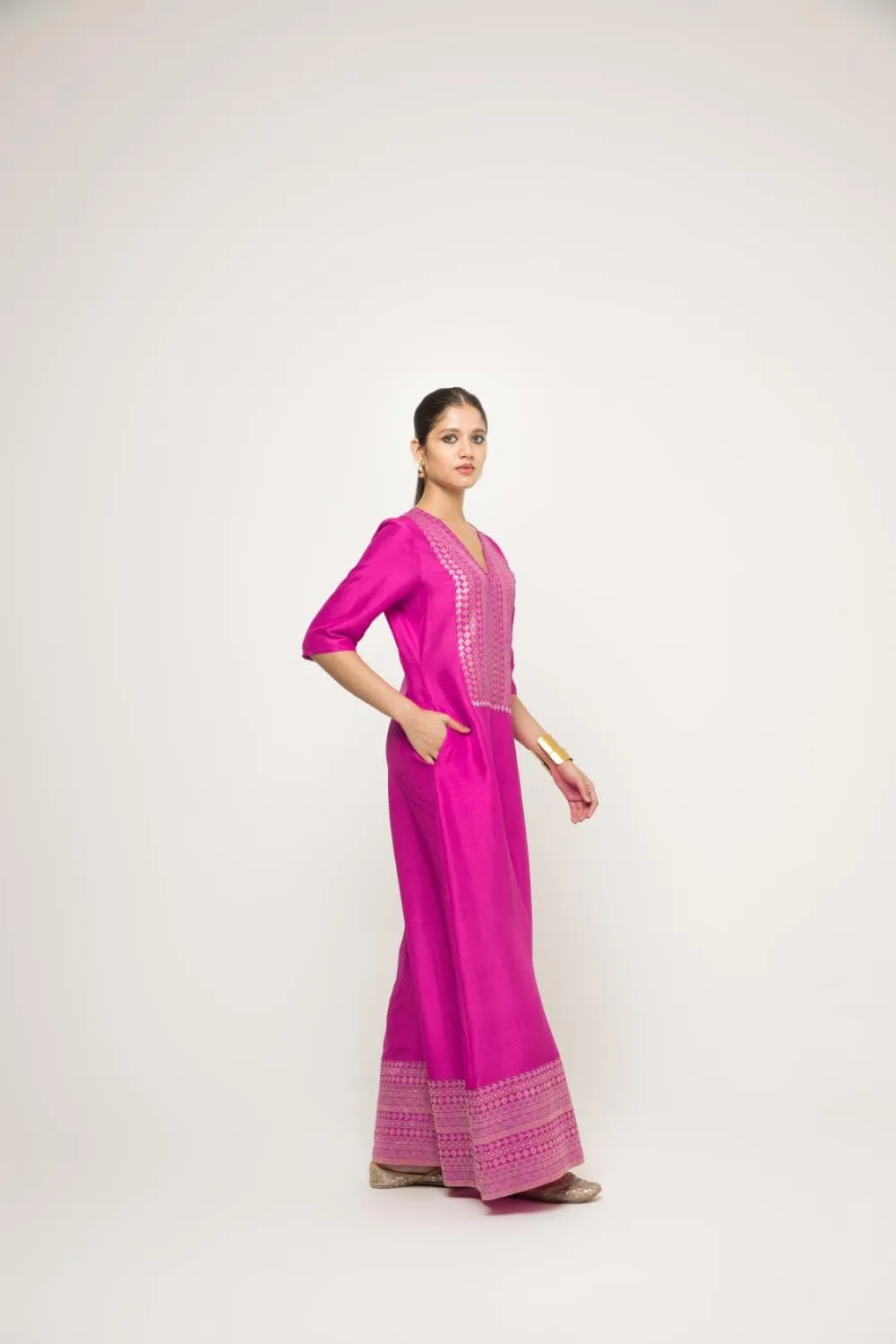 Sayra-Statement Silk Jumpsuit With Brocade Detail
