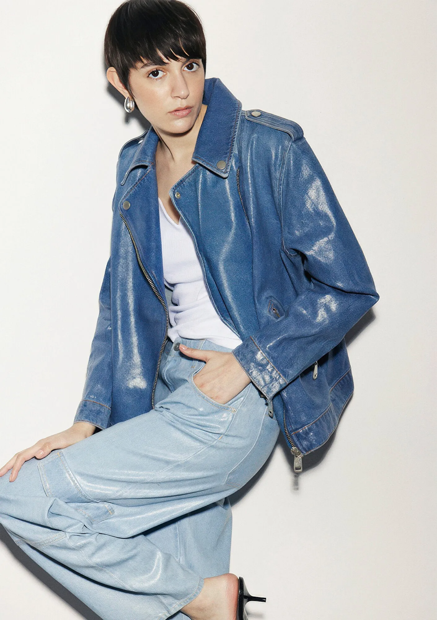 Serina Indigo Wet Look  Jean Jacket