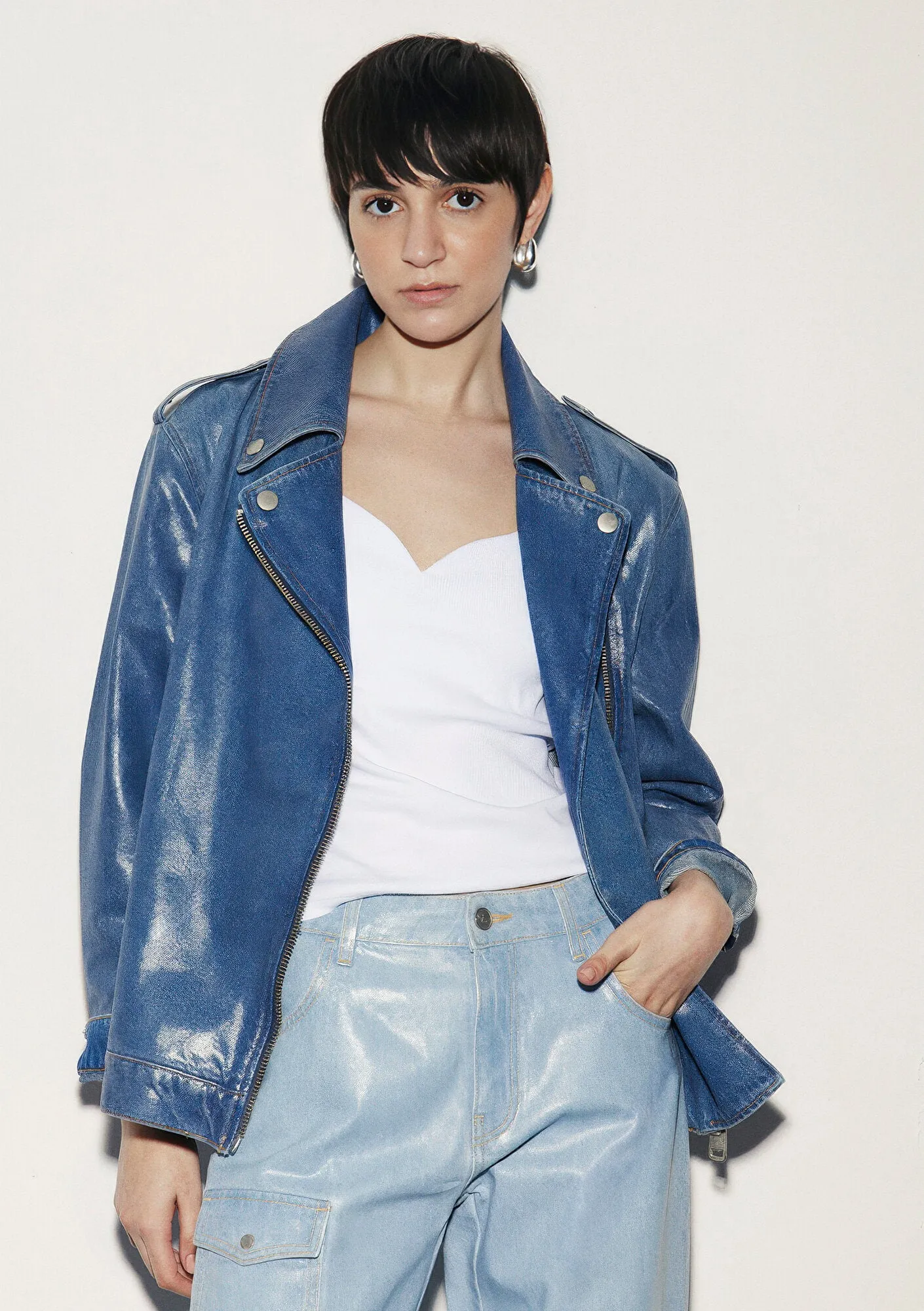 Serina Indigo Wet Look  Jean Jacket