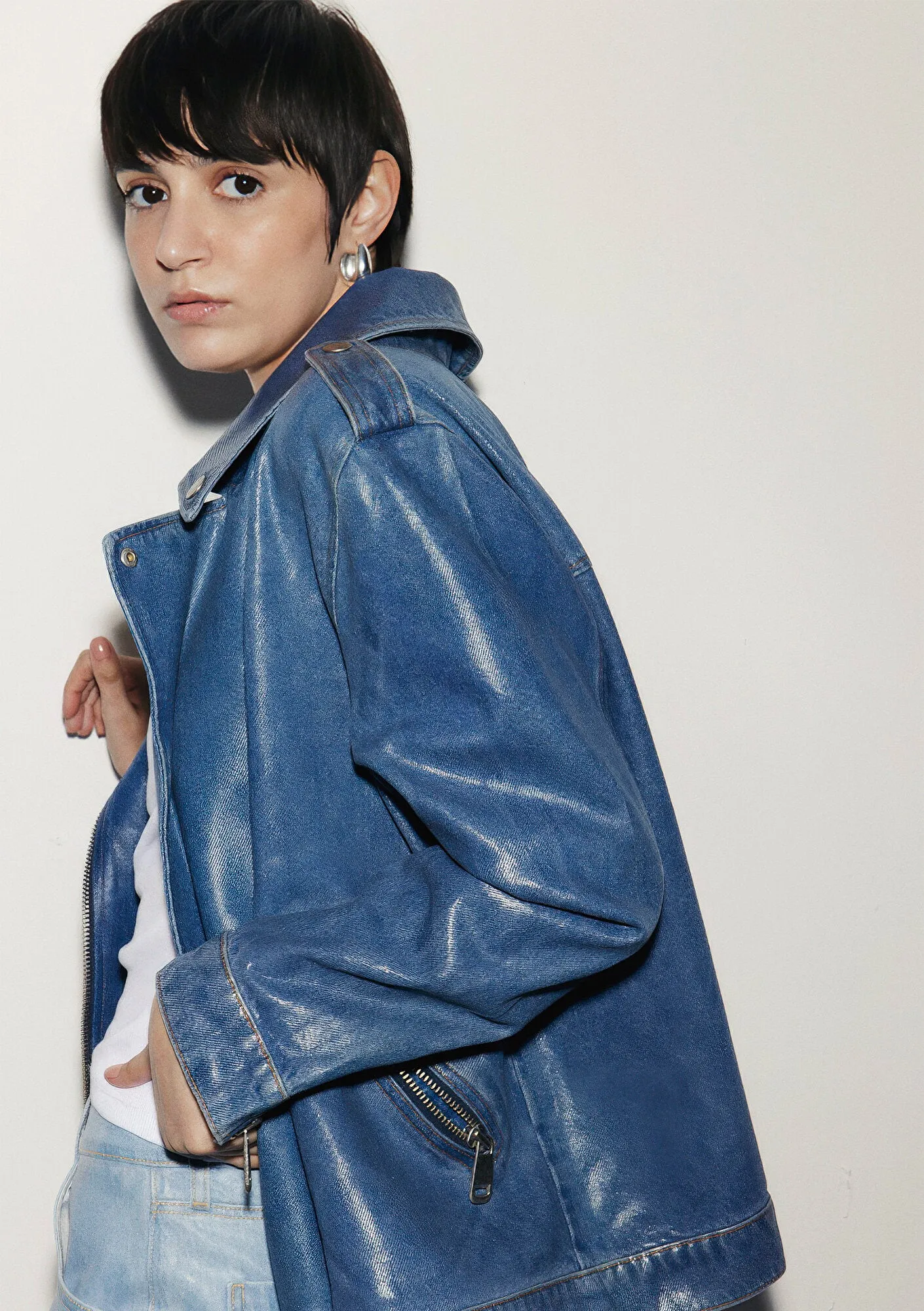 Serina Indigo Wet Look  Jean Jacket