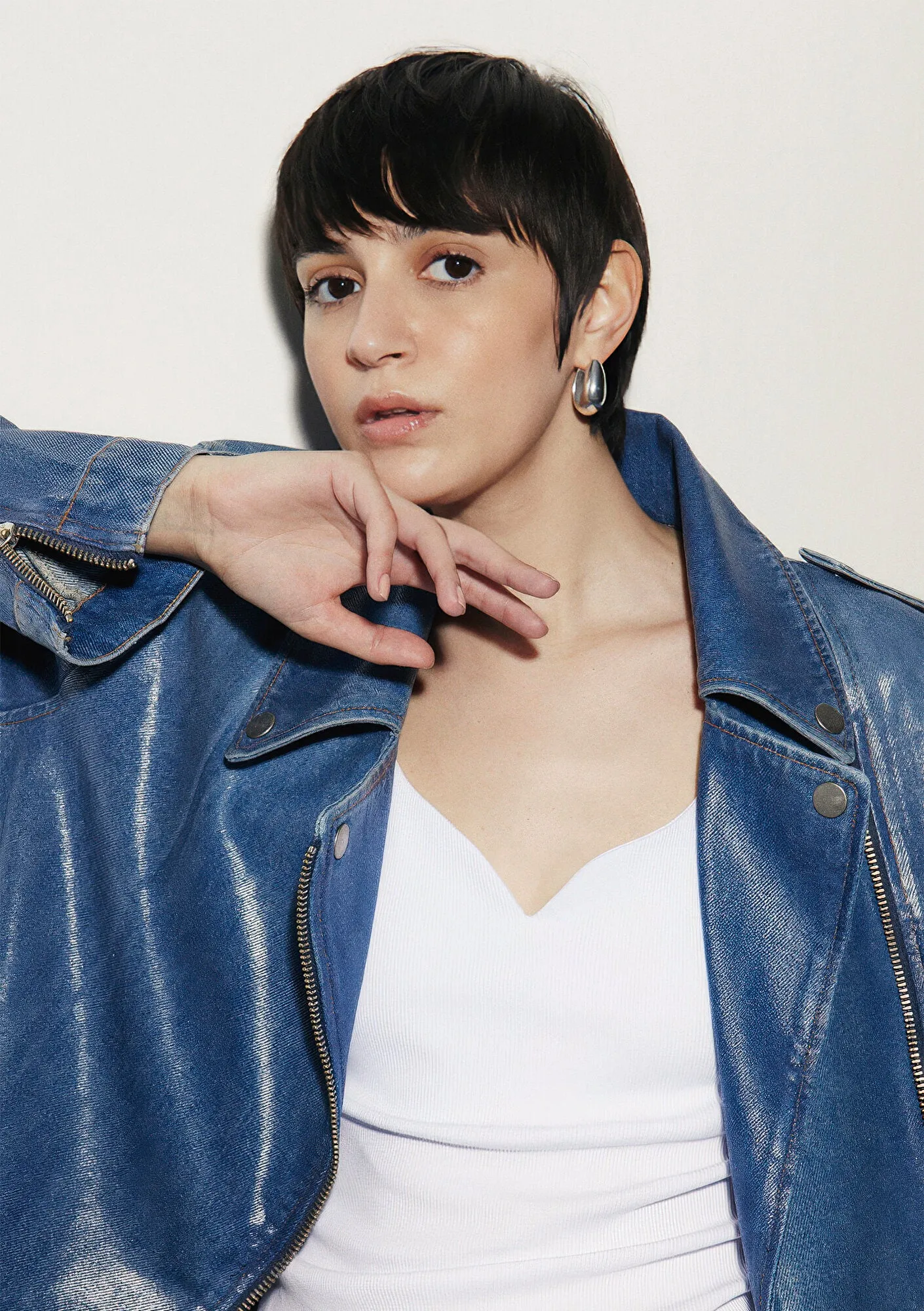 Serina Indigo Wet Look  Jean Jacket