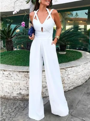 Sexy Deep V Sleeveless Halter Jumpsuit