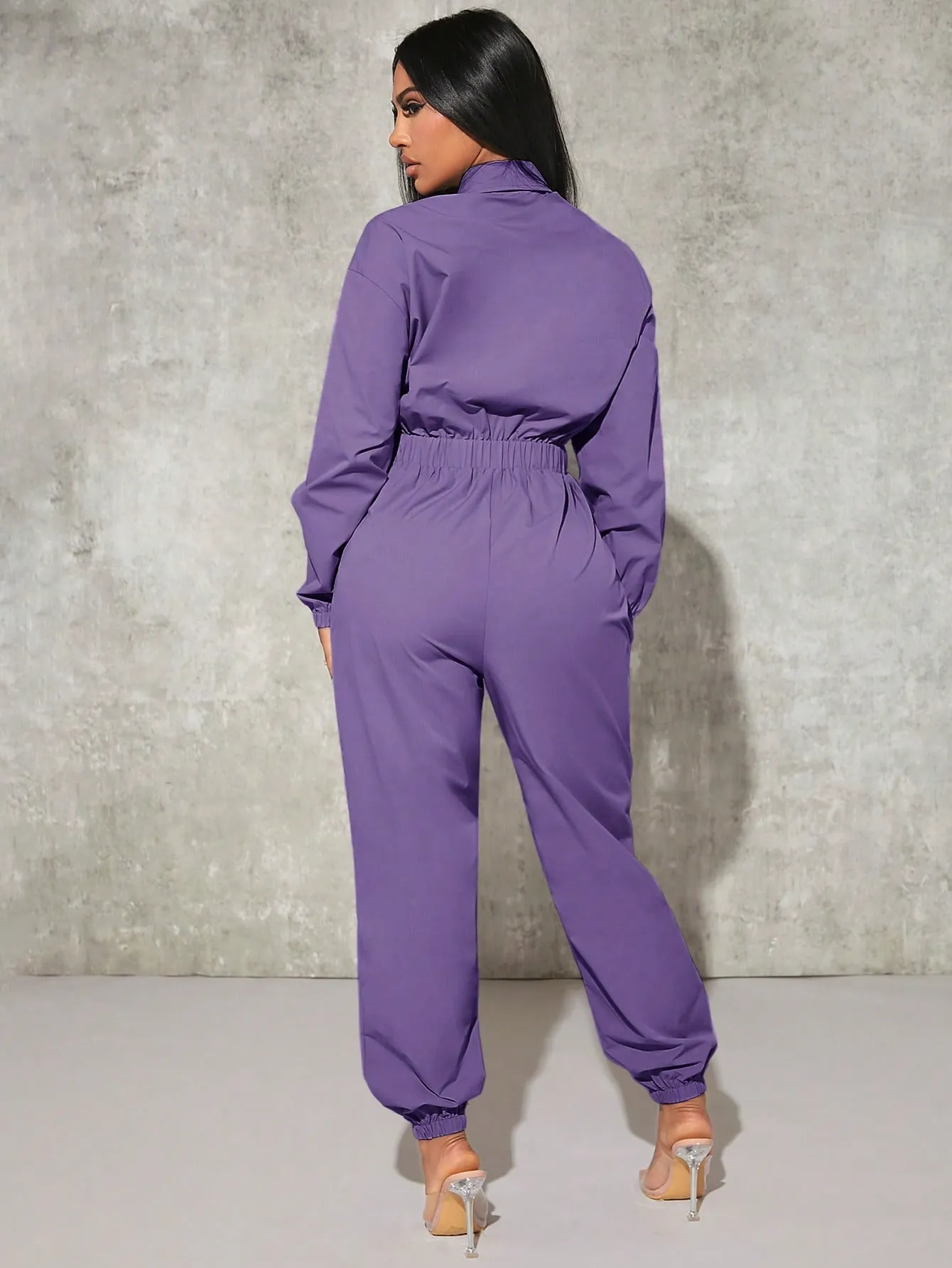 Sexy Flap Pocket Elastic Waist Shirt Jumpsuit