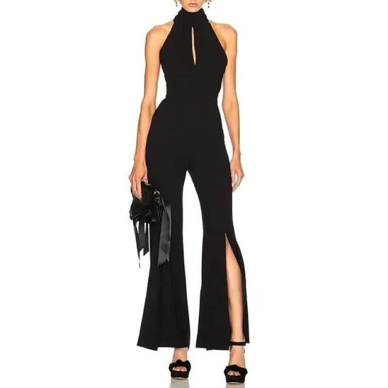 Sexy Halter Off Shoulder Backless Side Split Bandage Jumpsuits