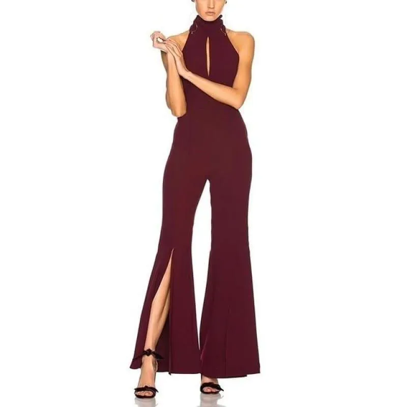 Sexy Halter Off Shoulder Backless Side Split Bandage Jumpsuits