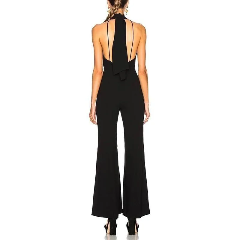 Sexy Halter Off Shoulder Backless Side Split Bandage Jumpsuits