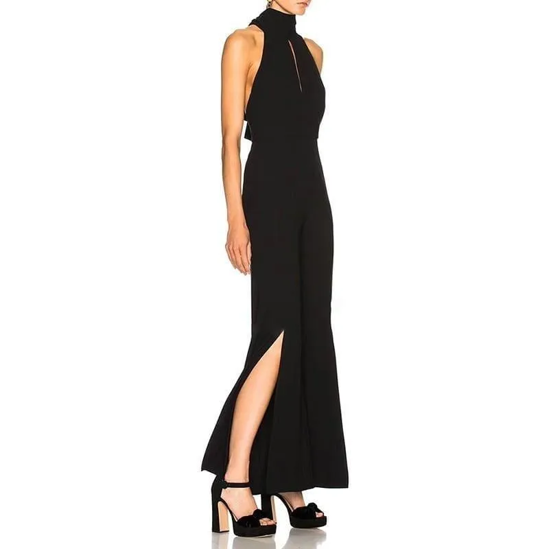 Sexy Halter Off Shoulder Backless Side Split Bandage Jumpsuits
