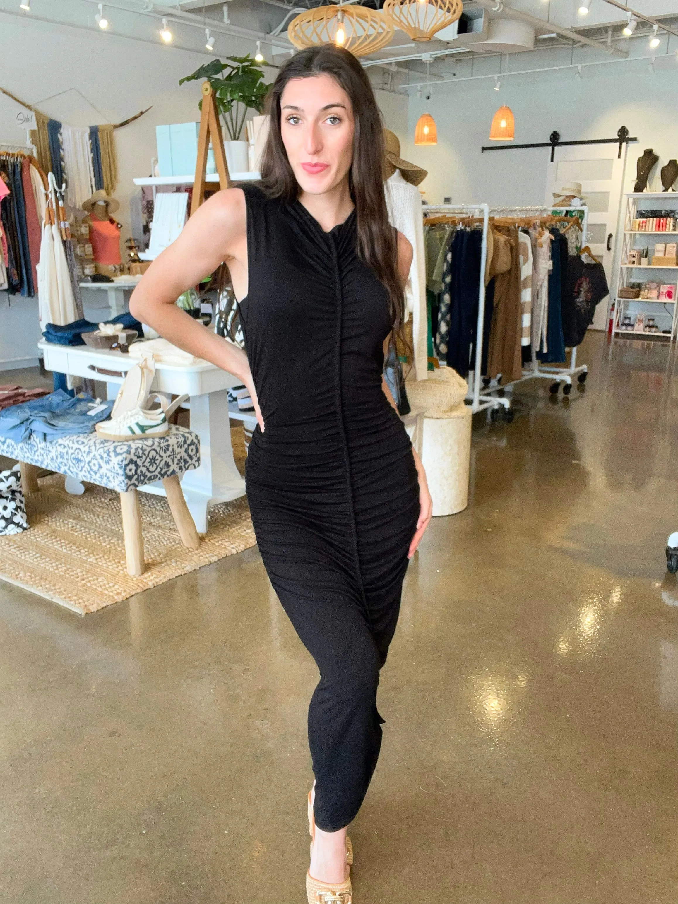 Shirred Midi Dress