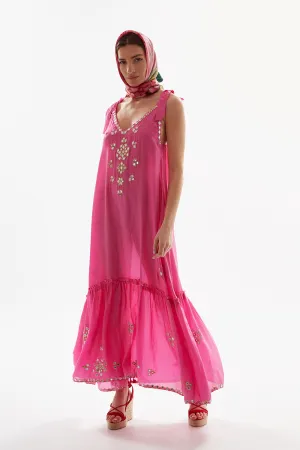 SILK V NECK MAXI DRESS WITH MI