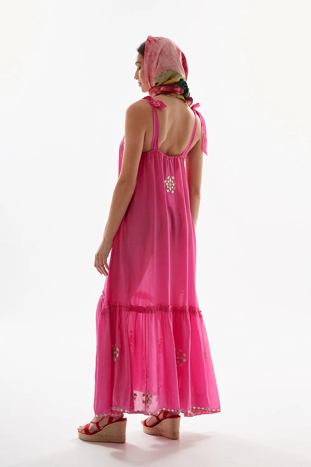 SILK V NECK MAXI DRESS WITH MI
