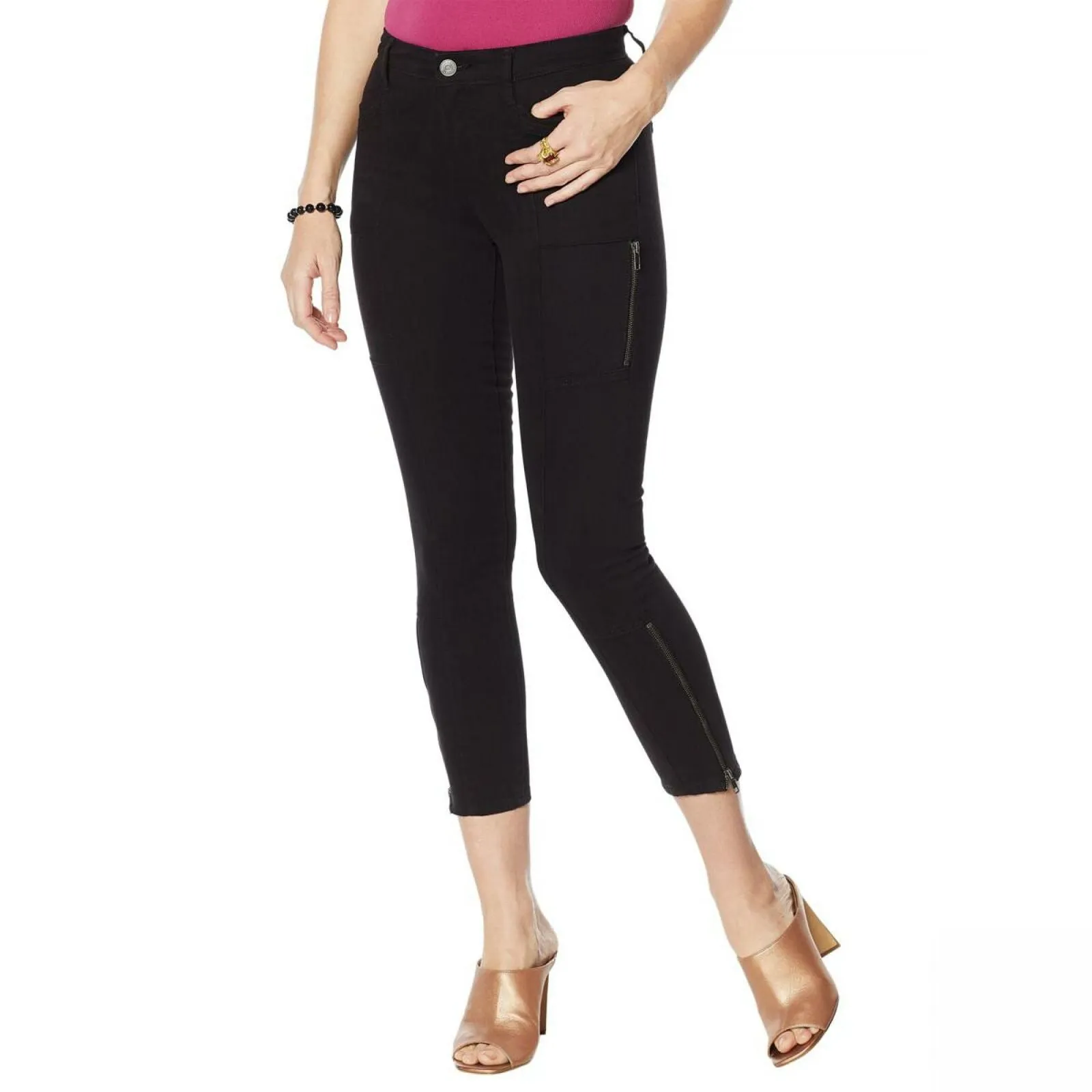 Skinnygirl Women's Skinny Ankle Twill Jeans With Seams Black Plus 24W