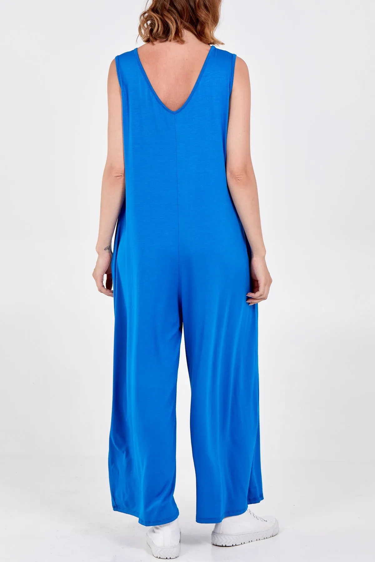 Sleeveless Plain V-Neck Jumpsuit